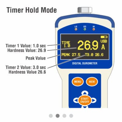 TKD/TKX digital durometer timer hold mode